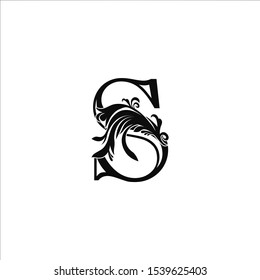 Classy Monogram Luxury Initial Letter S logo design concept on black color with floral shape for luxuries business, fashion, hotel, royal and more brands.