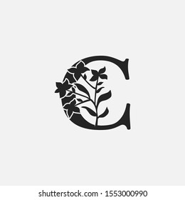 Classy Nature Initial letter C vintage Logo Icon. Design Concept Monocrome leaves Logo Icon black color  recomended for boutique,restaurant, wedding service, hotel or business identity.