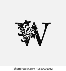Classy Nature Initial letter W vintage Logo Icon. Design Concept Monocrome leaves Logo Icon black color  recomended for boutique,restaurant, wedding service, hotel or business identity.