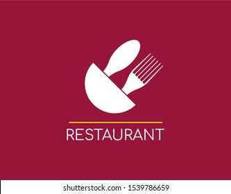 Classy and Premium Logo of Restaurant. Designed with White Spoon and Fork Icon Image Isolated on Red Background. Suitable for Restaurant, Caffe or Coffe Shop Logo. Vector Illustration.