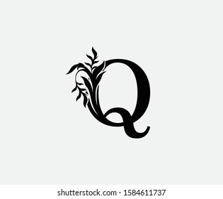 Classy Q Letter Luxury Logo. Initial Q With Floral Shape design perfect for fashion, Jewelry, Beauty Salon, Hotel, Cosmetics, Spa, Resort and Restaurant Logo Icon. 