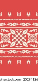 Classy Red and Beige Embroidery Hand Craft Illustration. Seamless Pattern Vector. Scroll Work inspired by Nature. Elegant Floral Feather Leaves Ornament design for print striped, textile, hand draw.