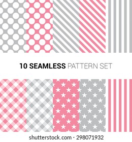 Classy Seamless Pattern in cute color, Polka Dots, Stripes, Gingham