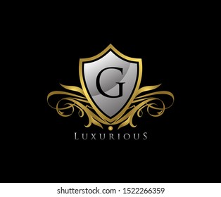 Classy Shield G Letter Logo. Gold Vintage Shield With G Letter prefect for boutique, hotel, restaurant, wedding and other vintage business. 