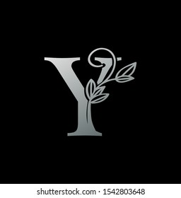Classy Silver  Initial Letter Y logo icon. Creative vector logo icon design concept  luxury nature floral tree ornament with letter Y silver color for business or company identity. 