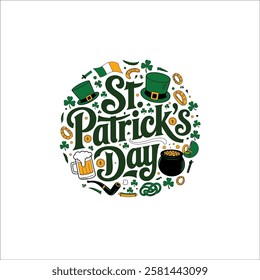 Classy St. Patricks Day Typography Logo with Decorative Clovers
Stylized St. Patricks Day Greeting in a Clean Circular Format
