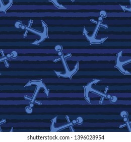 Classy stripe anchor with rope seamless vector pattern. Hand drawn ocean sailing tile. All over print for seafaring blog, nautical graphic textiles, beach wear, sailor home decor. Maritime ocean style