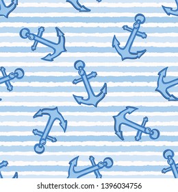 Classy stripe anchor with rope seamless vector pattern. Hand drawn ocean sailing tile. All over print for seafaring blog, nautical graphic textiles, beach wear, sailor home decor. Maritime ocean style