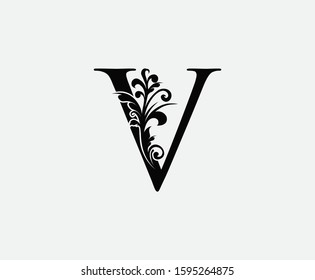 Classy V Letter Vintage Floral Logo Stock Vector (Royalty Free ...