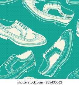 Classy Wingtip / Longwing Brogue leather shoes for man seamless pattern in vector