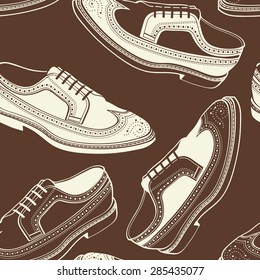 Classy Wingtip / Longwing Brogue Lederschuhe für männliche nahtlose Muster in Vektorgrafik