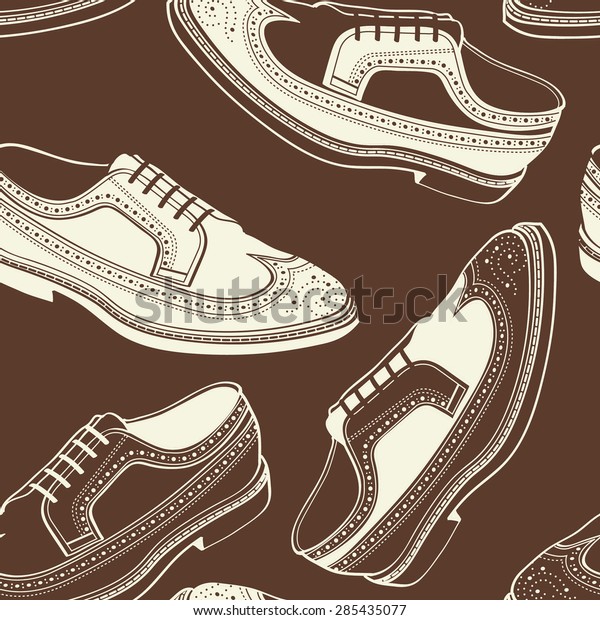 Classy Wingtip / Longwing Brogue leather shoes for\
man seamless pattern in\
vector