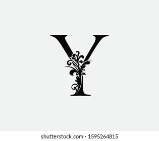 Classy Y Letter Vintage Floral Logo Icon, Initial Y Swirl Design.