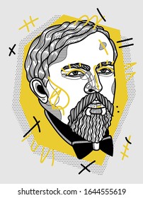 Claude Debussy. Vector hand drawn illustration. Creative yellow style. 