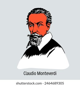 Claudio Monteverdi fue un compositor italiano, uno de los principales compositores durante la transición del Renacimiento tardío al Barroco temprano. Ilustración vectorial dibujada a mano