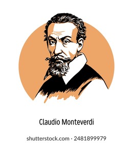 Claudio Monteverdi es un compositor italiano, uno de los más importantes en la transición del Renacimiento tardío al Barroco temprano. Ilustración vectorial dibujada a mano