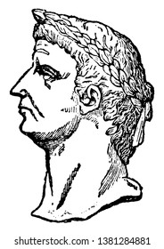 Claudius, 10 BC-54 AD, he was Roman emperor from 41 to 54 and member of the Julio-Claudian dynasty, vintage line drawing or engraving illustration