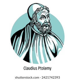 Claudius Ptolemy is a late Hellenistic astronomer, astrologer, mathematician, mechanic, optician, music theorist and geographer. Hand drawn vector illustration