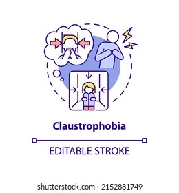 Claustrophobia concept icon. Irrational fear of enclosed spaces. Most common phobia abstract idea thin line illustration. Isolated outline drawing. Editable stroke. Arial, Myriad Pro-Bold fonts used