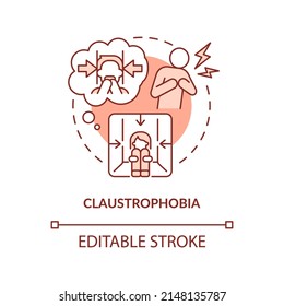 Claustrophobia red concept icon. Fear of enclosed spaces. Most common phobia abstract idea thin line illustration. Isolated outline drawing. Editable stroke. Arial, Myriad Pro-Bold fonts used