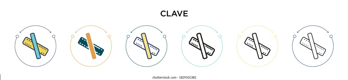 Clave icon in filled, thin line, outline and stroke style. Vector illustration of two colored and black clave vector icons designs can be used for mobile, ui, web