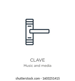 Clave icon. Thin linear clave outline icon isolated on white background from music collection. Line vector sign, symbol for web and mobile