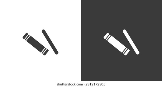 Claves flat web icon. Wooden claves logo design. Percussion instrument simple pair claves sign silhouette icon with invert color. Claves solid black icon vector design. Musical instruments concept