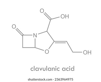 Clavulansäure-Struktur. Molekül eines Beta-Lactamase-Inhibitors, der zusammen mit Antibiotika angewendet wird.