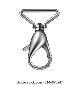 Claw Clasp Metallic Material Accessory Vector. Steel Clasp Tool For Badge Or Trinket, Aluminium Cardbine And Hook. Metal Clip Connector Equipment Template Realistic 3d Illustration