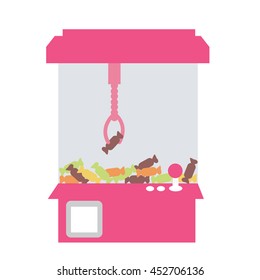 Claw crane game machine. candy. vector. icon