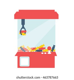 Claw crane game machine with candy illustration isolated in a white background