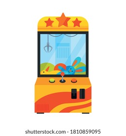 Claw Crane Game Machine, Gaming Computer Machinery Vector Illustration