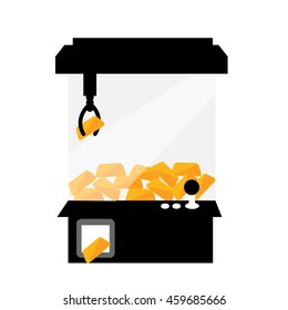 Claw crane game machine gold and winning illustration isolated in a white background