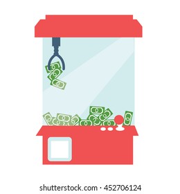 Claw crane game machine. money. vector. icon