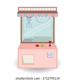 Claw crane machine Arcade game Old-school game with joystick controller. Flat vector isolated on white background. nothing toy inside, gaming device for kid's entertainment cartoon vector illustration