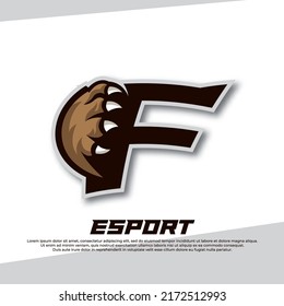 Claw esport logo letter F, Tiger esport logo, paw gaming logo