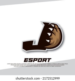 Claw esport logo letter J, Tiger esport logo, paw gaming logo