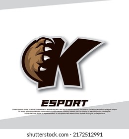 Claw esport logo letter K, Tiger esport logo, paw gaming logo