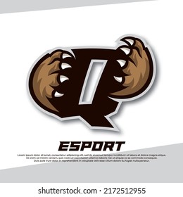 Claw esport logo letter Q, Tiger esport logo, paw gaming logo