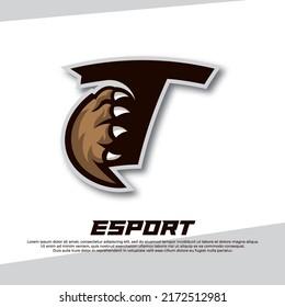 Claw esport logo letter T, Tiger esport logo, paw gaming logo