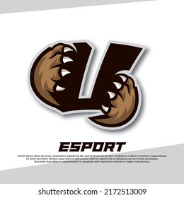 Claw Esport Logo Letter U, Tiger Esport Logo, Paw Gaming Logo