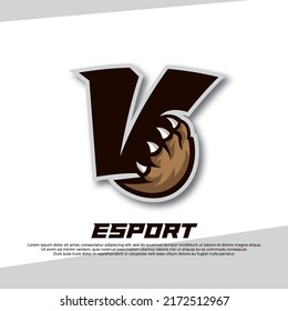 Letra V del logotipo de esport de la ley, logo de la plataforma de deportes de tigres, logotipo de juegos de pata