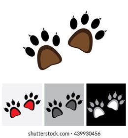 Claw footprint pair of cat or lion or tiger or cheetah or jaguar - concept vector graphic