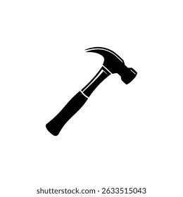 Claw hammer in black silhouette with a smooth handle. The tool shows carpentry equipment and is on a transparent background.