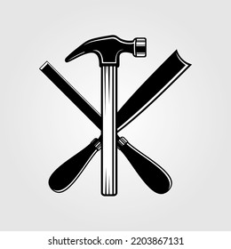 Hammer und Kapseln einzeln auf weißem Hintergrund. Vektorgrafik