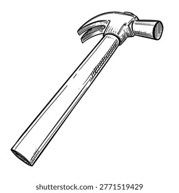 claw hammer construction tool vector line art hand drawn illustration	