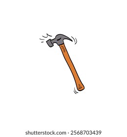 Claw hammer drawing in cartoon comic style. Building tool. Vector illustration art.