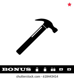 Claw hammer icon flat. Black pictogram on white background. Vector illustration symbol and bonus button open and closed lock, folder, star