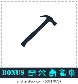 Claw hammer icon flat. Simple vector symbol and bonus icon