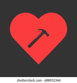 Claw hammer icon flat. Simple pictogram on heart background. Vector illustration symbol